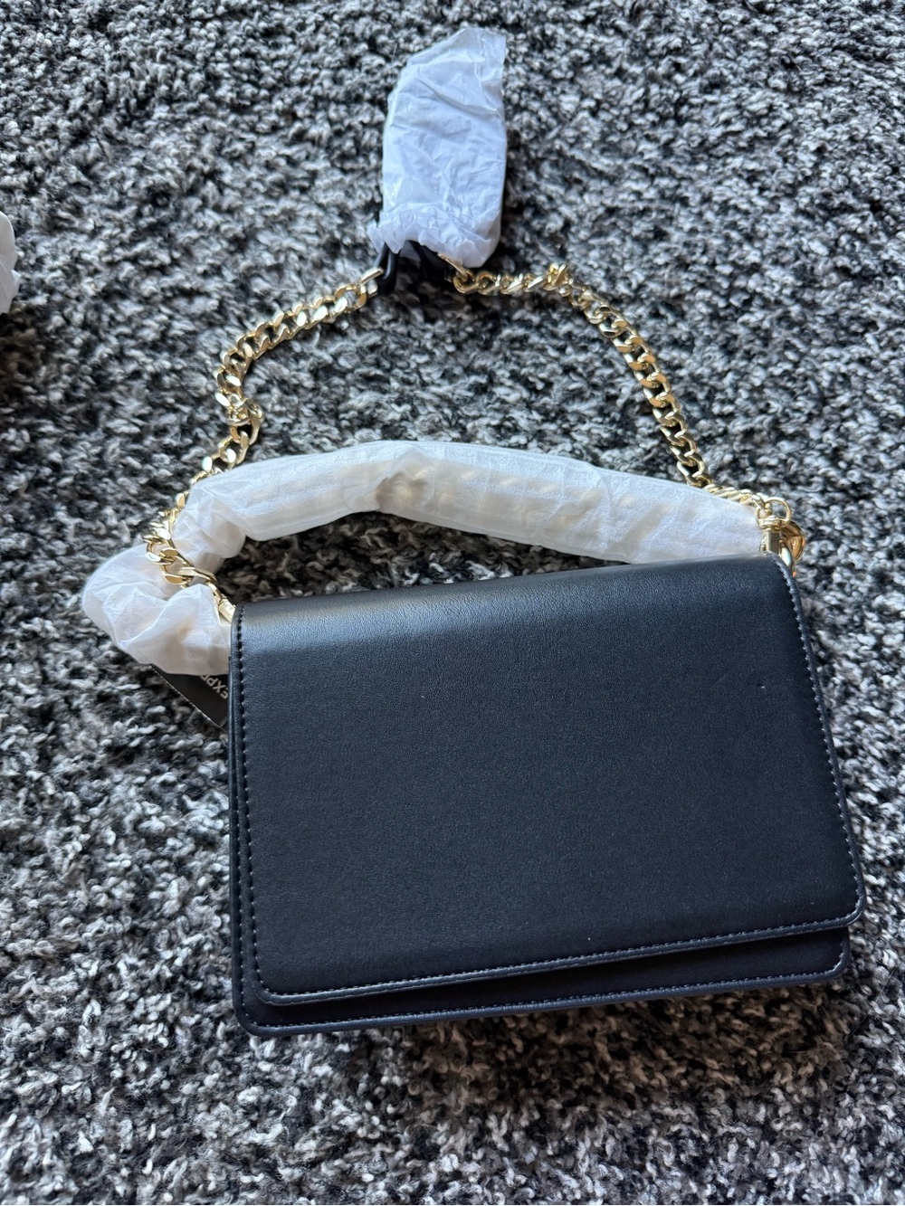 Express Black Crossbody Bag with Gold Chain